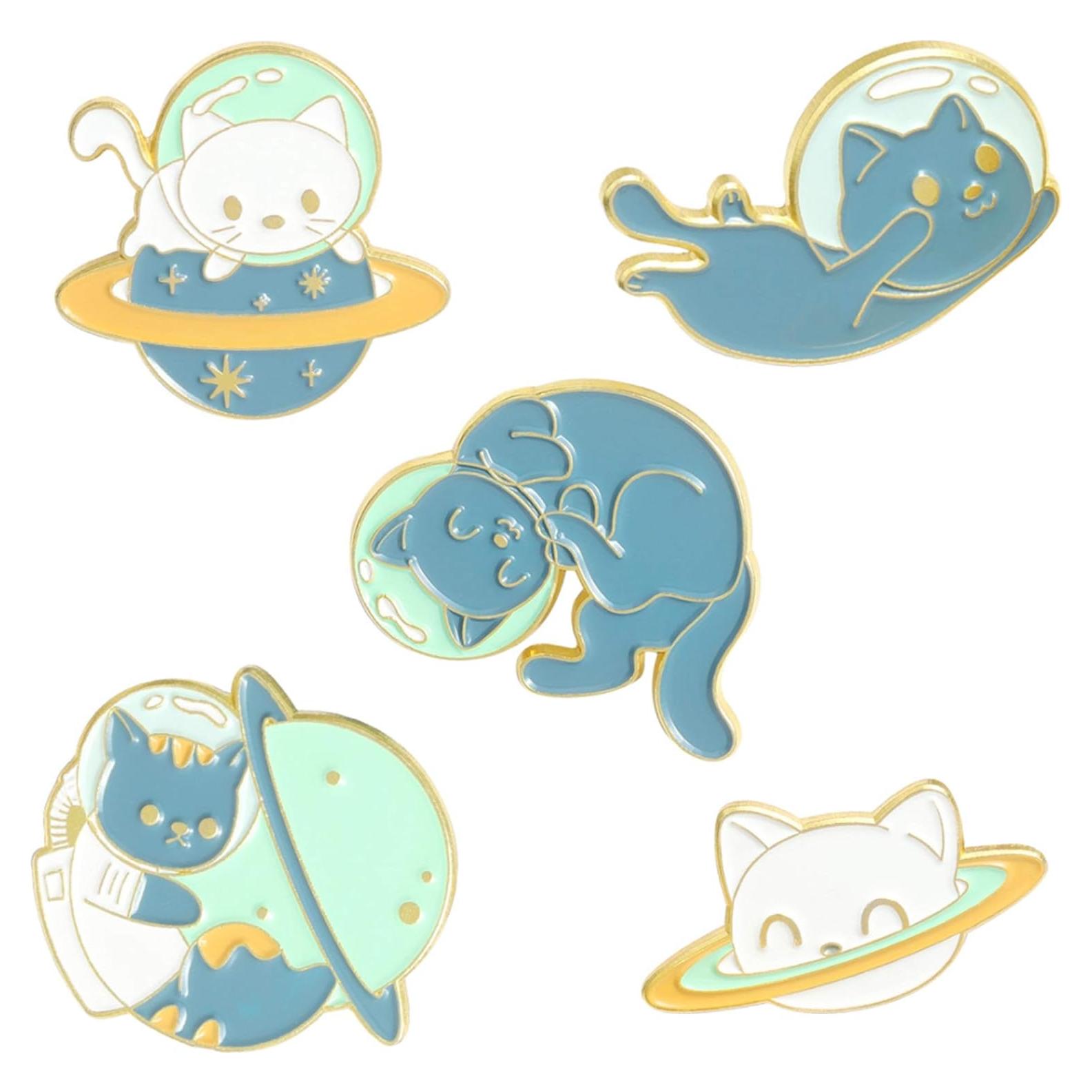 Conjunto de 5 Pines de Esmalte Gato Astronauta ROFARSO