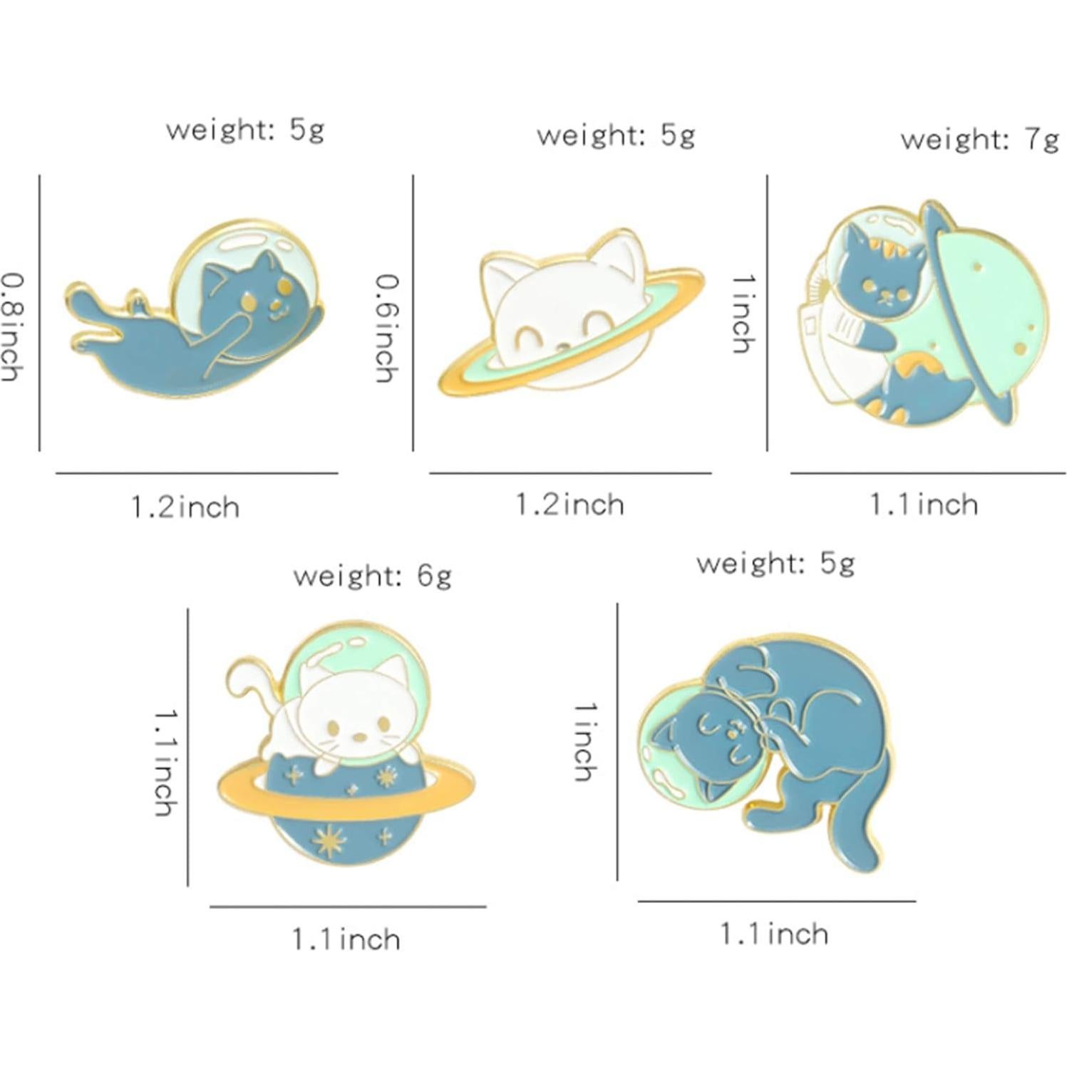 Conjunto de 5 Pines de Esmalte Gato Astronauta ROFARSO