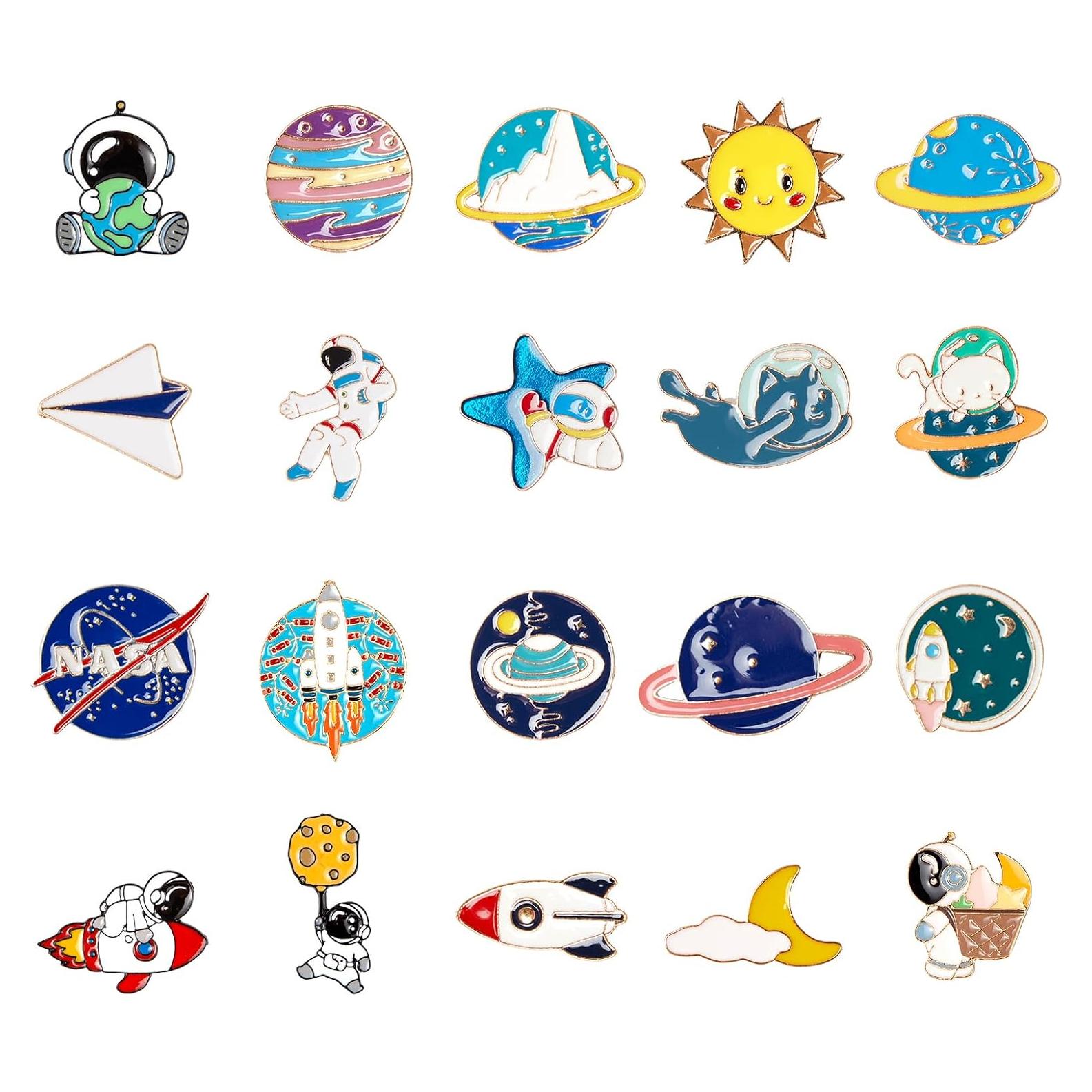 20 Pines de Esmalte Espaciales Nicime para Mochila y Ropa