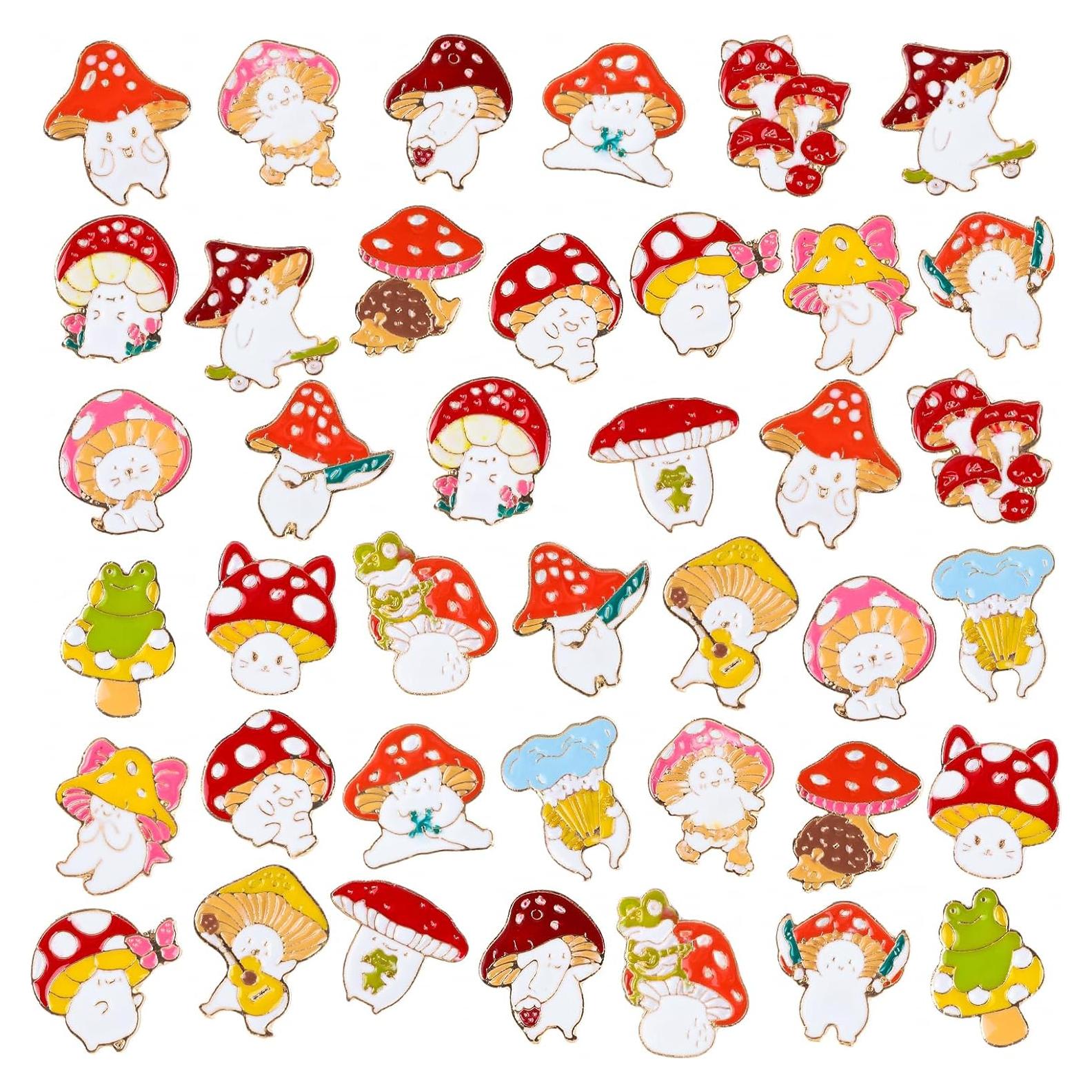 40 Pines de Esmalte de Champiñón IDOEJOY para Mochilas y Ropa