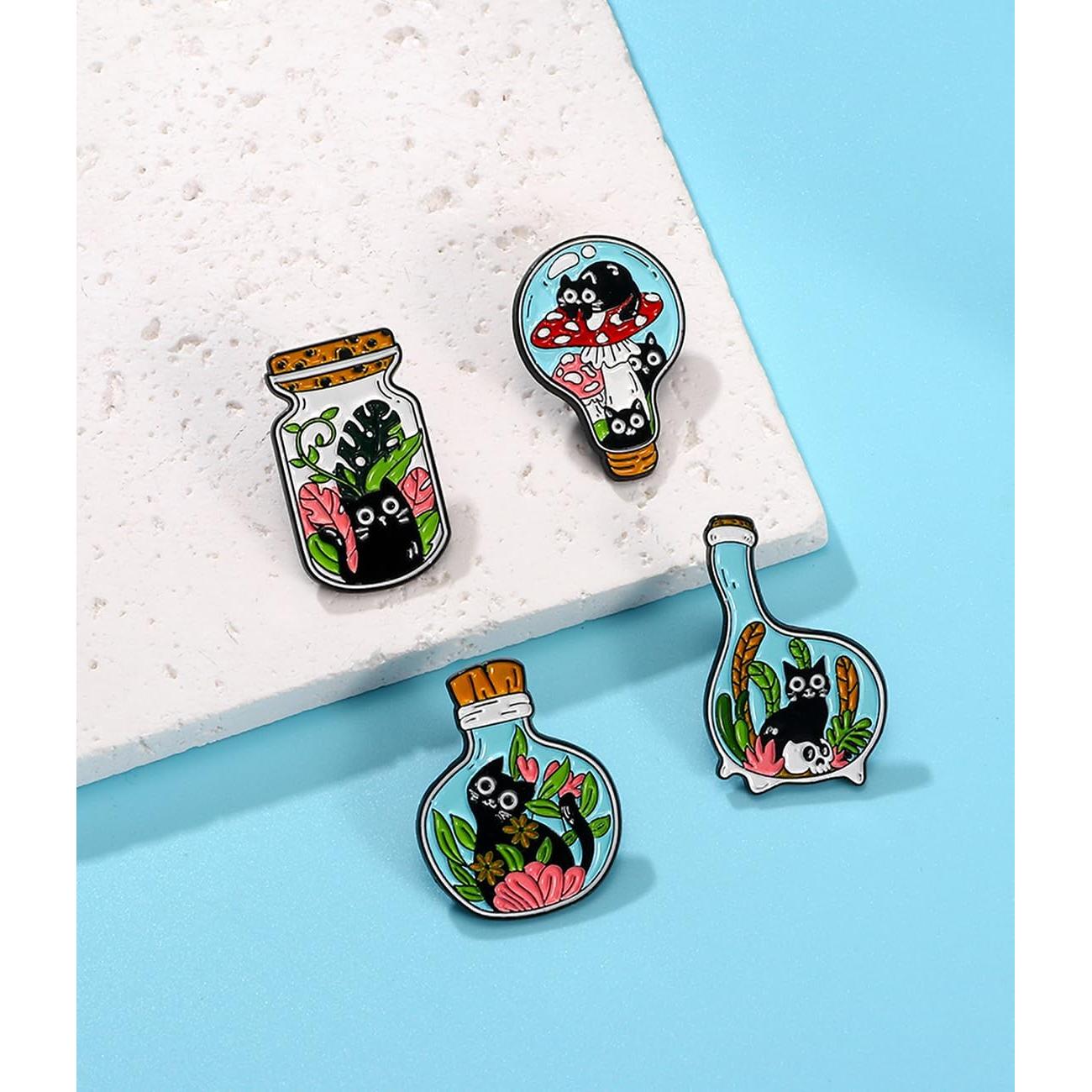 Conjunto de Pines de Esmalte de Gato Lindo - 4 Piezas