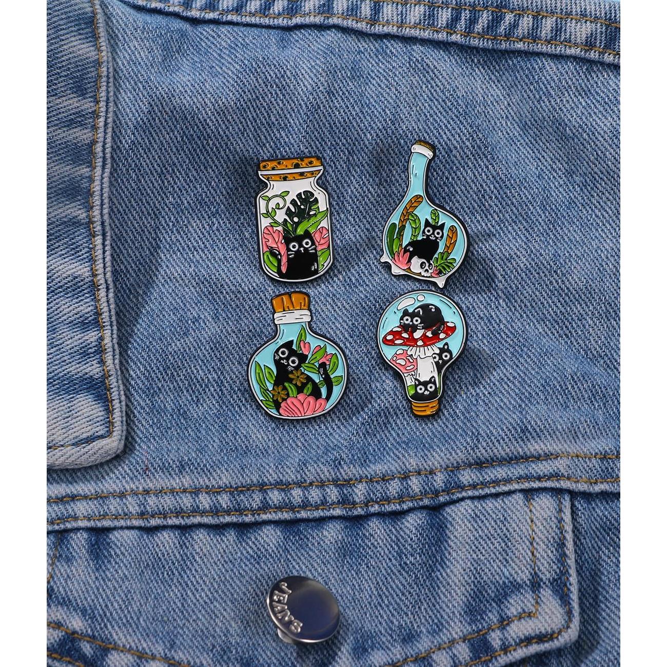 Conjunto de Pines de Esmalte de Gato Lindo - 4 Piezas