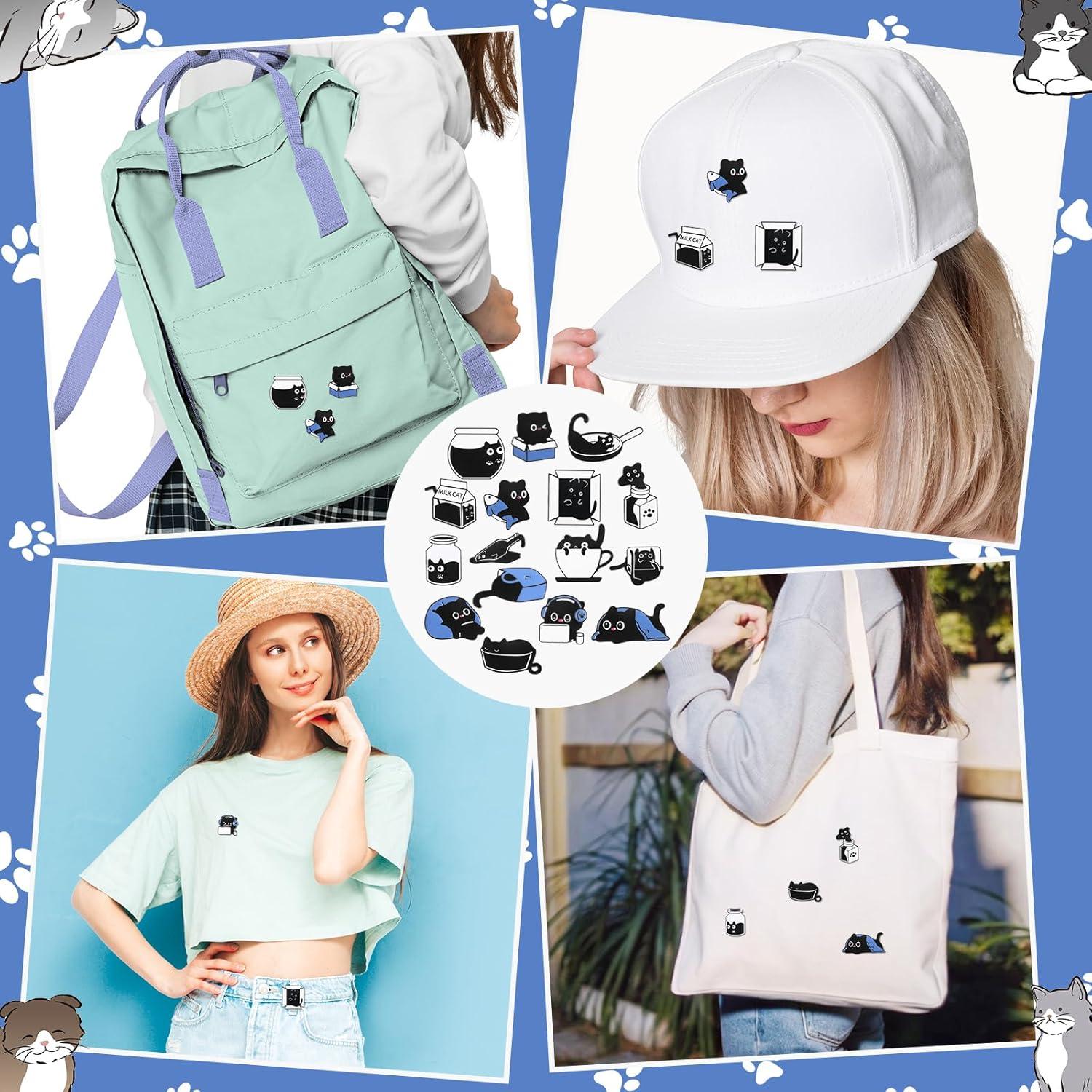 Conjunto de 16 Pines de Esmalte de Gato Negro - Decoración Ropa y Mochilas