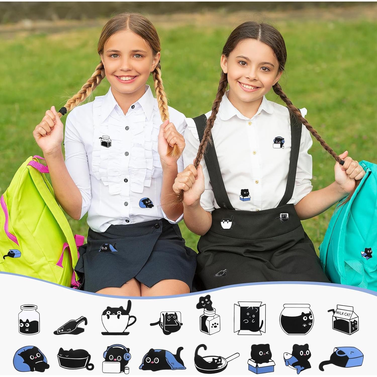 Conjunto de 16 Pines de Esmalte de Gato Negro - Decoración Ropa y Mochilas