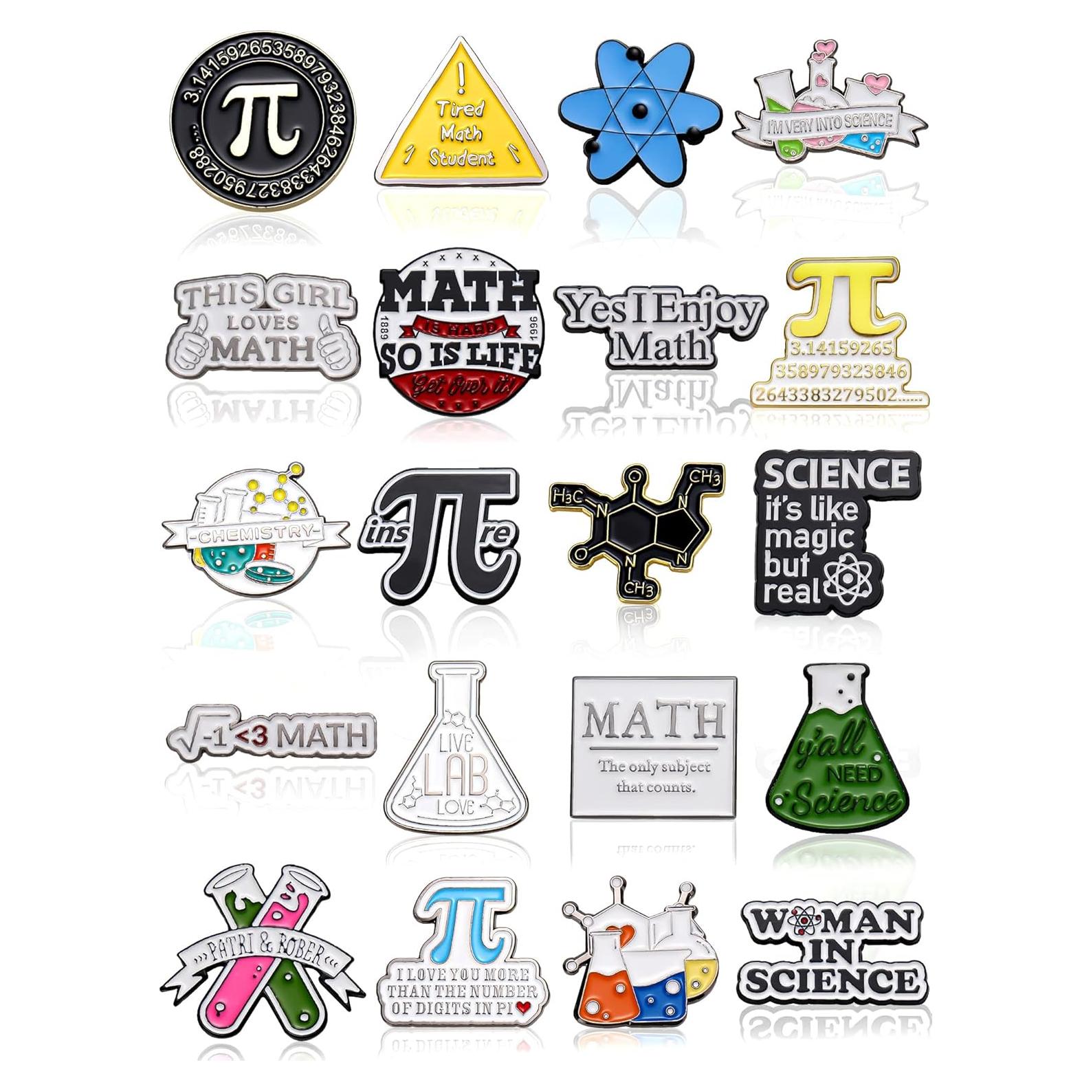 20 Insignias de Solapa Científicas Kigeli - Matemáticas y Química