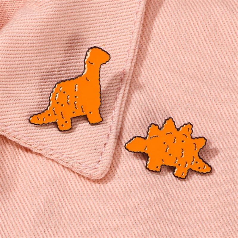 Juego de 3 Pines de Esmalte Divertidos para Mujeres - Dinosaurio y Nugget de Pollo
