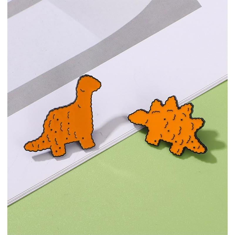 Juego de 3 Pines de Esmalte Divertidos para Mujeres - Dinosaurio y Nugget de Pollo