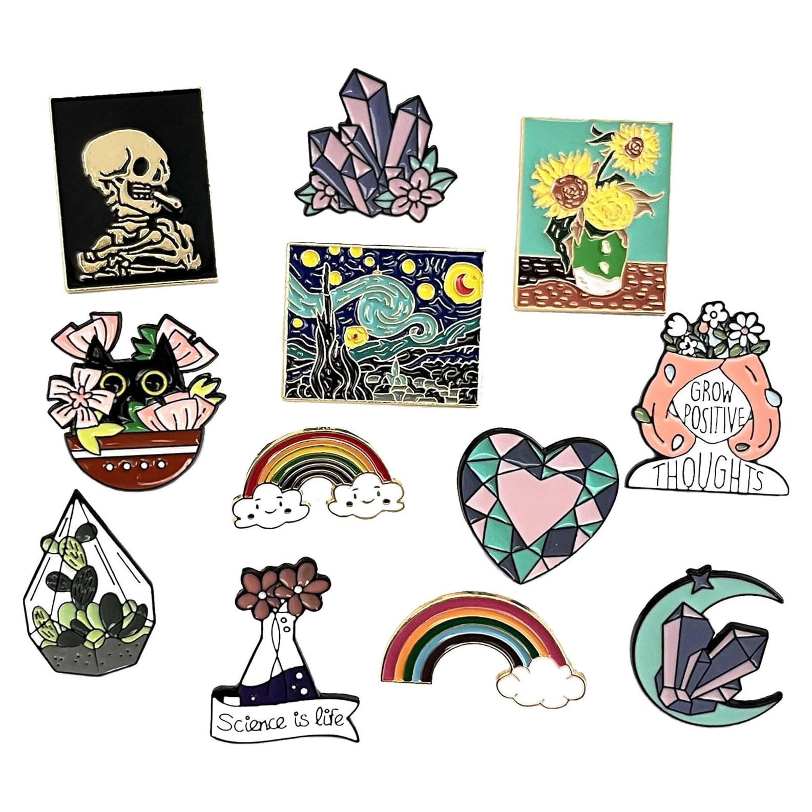 Conjunto de 12 Pines de Esmalte Lindos para Ropa y Mochilas