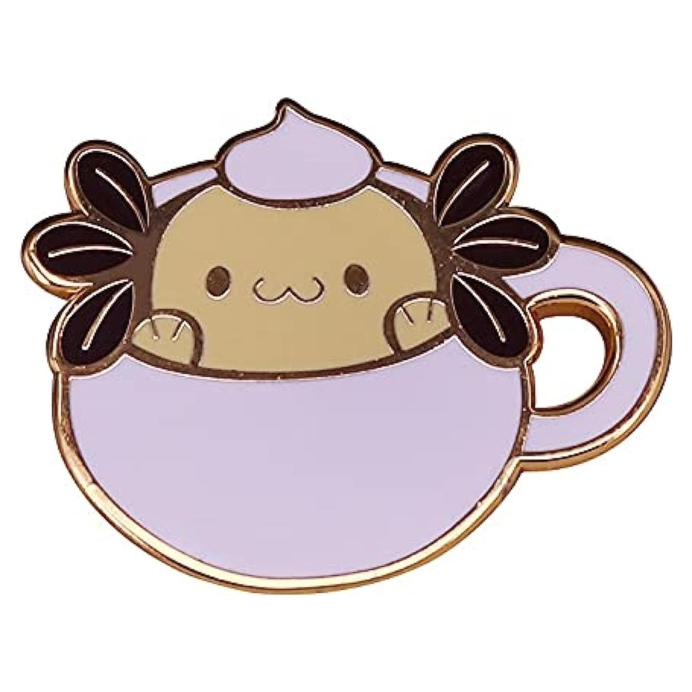 Axolotl in Cup Enamel Pin - Purple, 1" x 1 1/4", Safety Backing