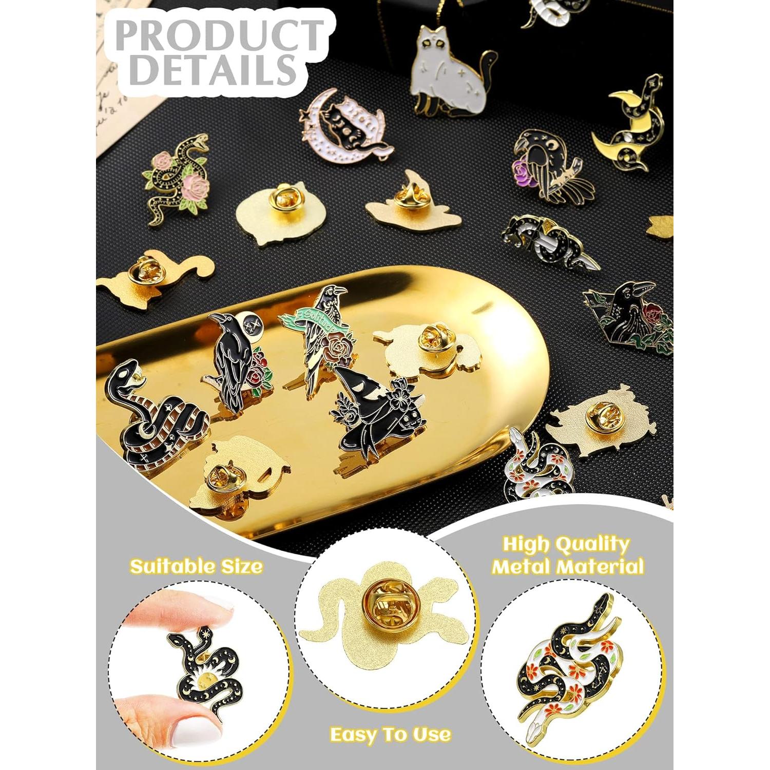 Conjunto de 25 Pines de Oro Negro Kajaia para Mochilas y Ropa