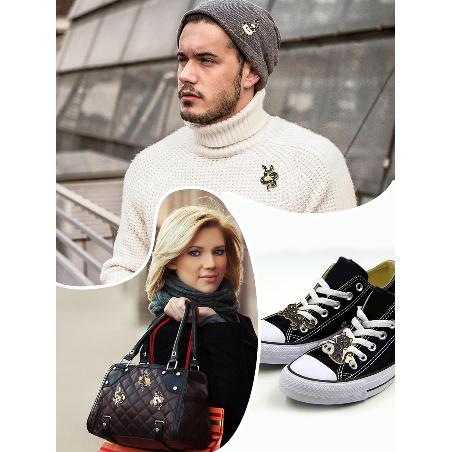 Conjunto de 25 Pines de Oro Negro Kajaia para Mochilas y Ropa