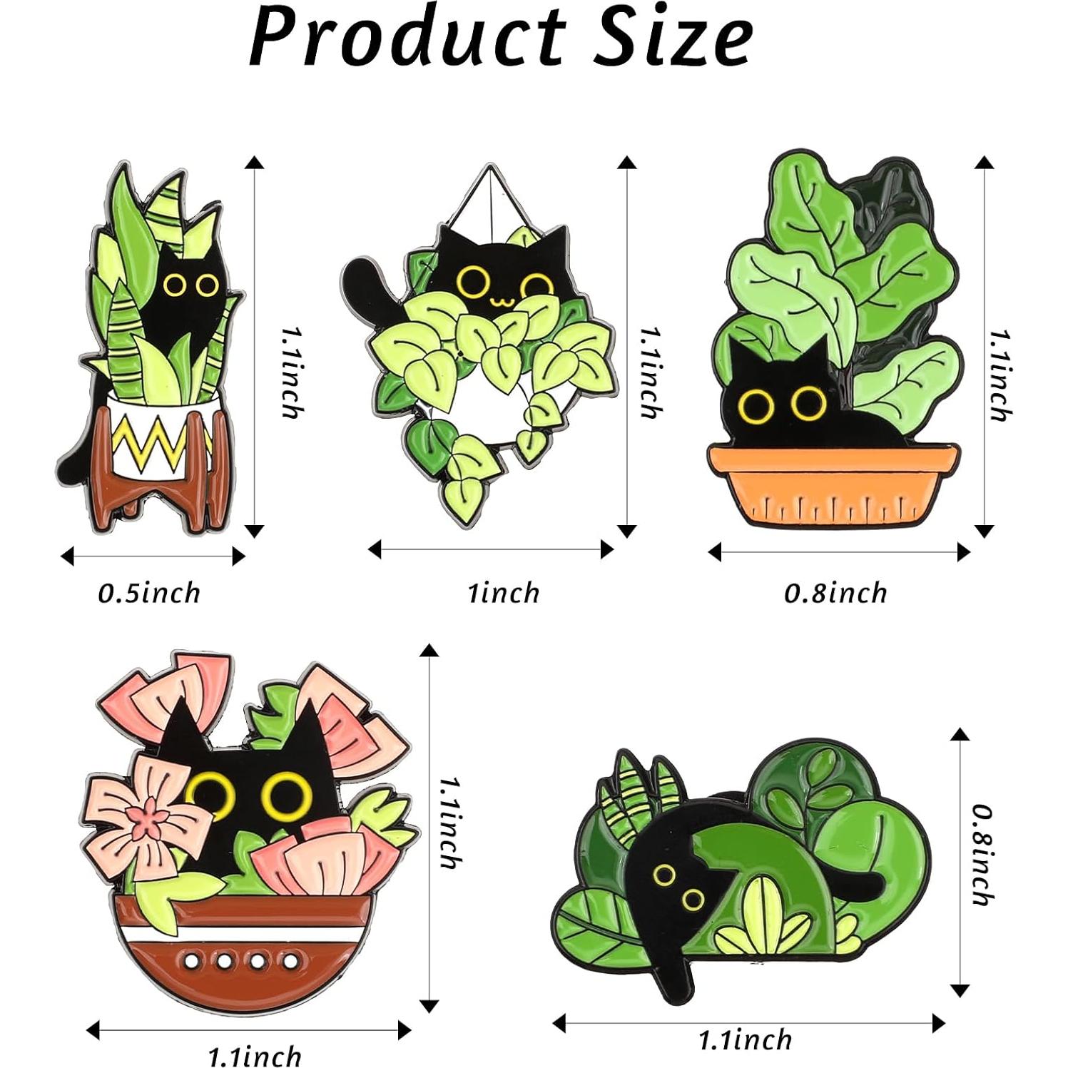 Conjunto de Pines de Esmalte WLLHYF 5 Pcs Gato y Plantas