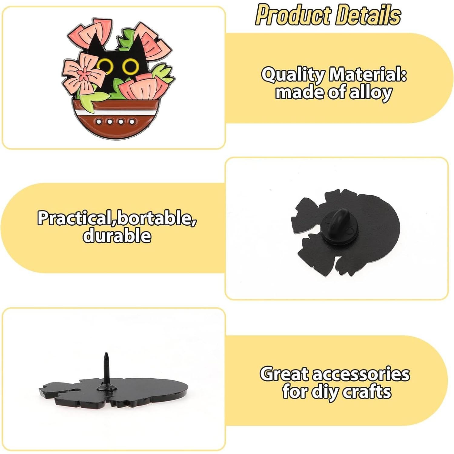 Conjunto de Pines de Esmalte WLLHYF 5 Pcs Gato y Plantas