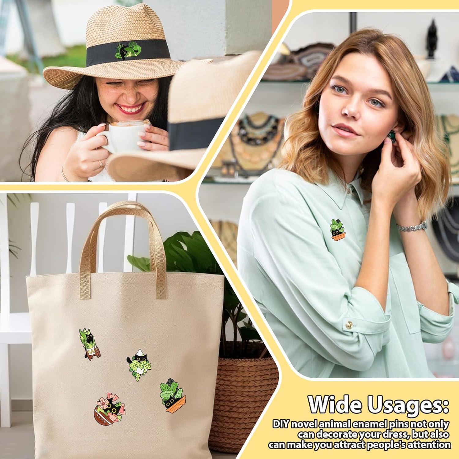 Conjunto de Pines de Esmalte WLLHYF 5 Pcs Gato y Plantas