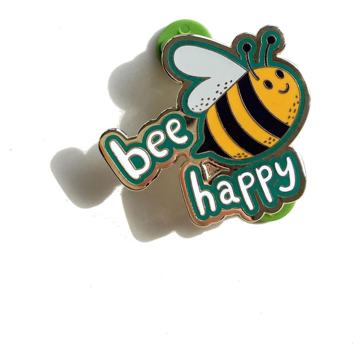 Pin de esmalte Bee Happy dorado 3.81x3.81 cm para mujeres