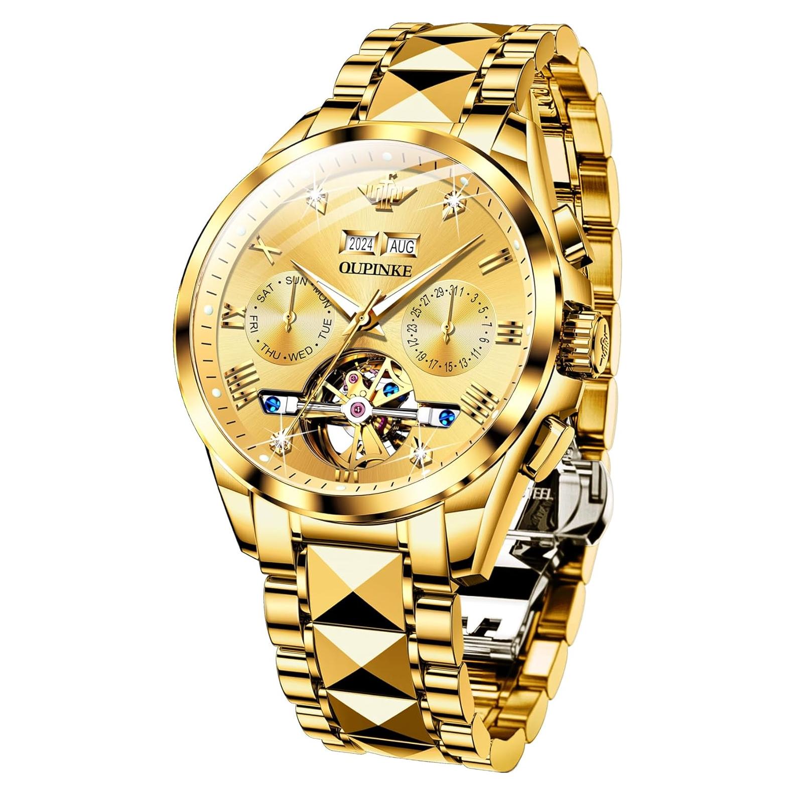 Reloj Automático OUPINKE para Hombres con Diamantes y Zafiro