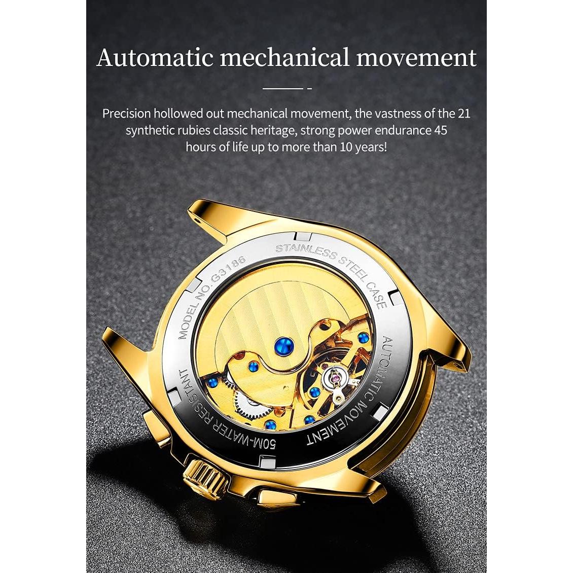 Reloj Automático OUPINKE para Hombres con Diamantes y Zafiro