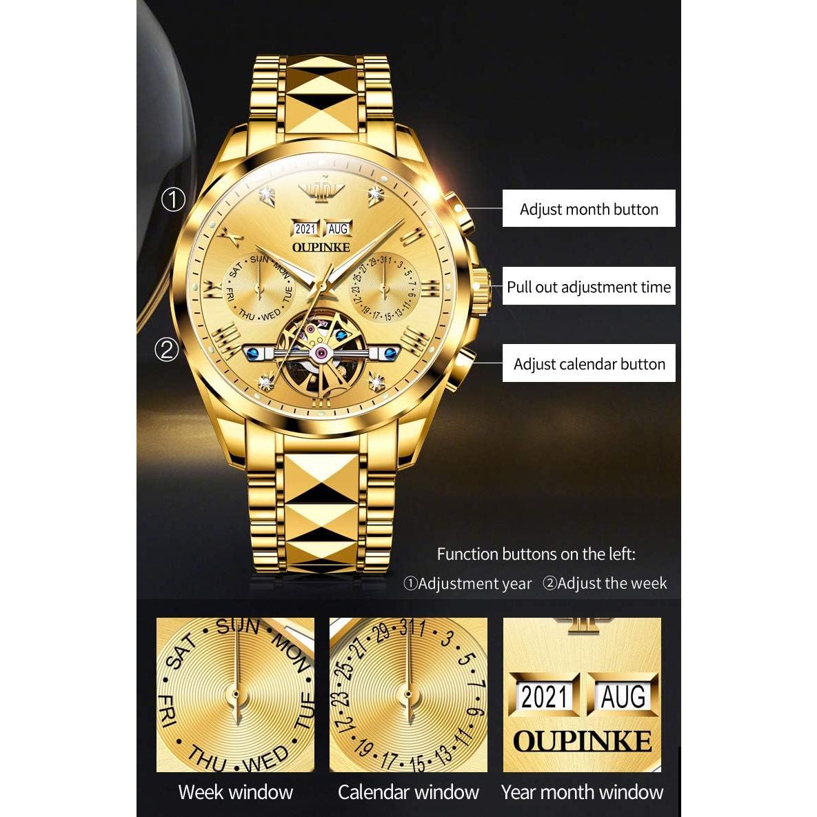 Reloj Automático OUPINKE para Hombres con Diamantes y Zafiro