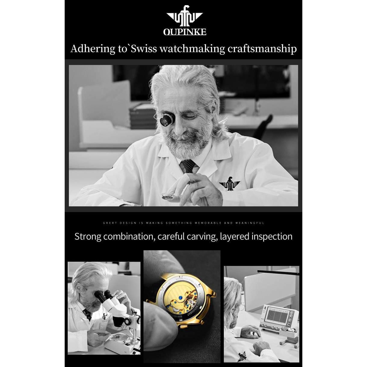 Reloj Automático OUPINKE para Hombres con Diamantes y Zafiro