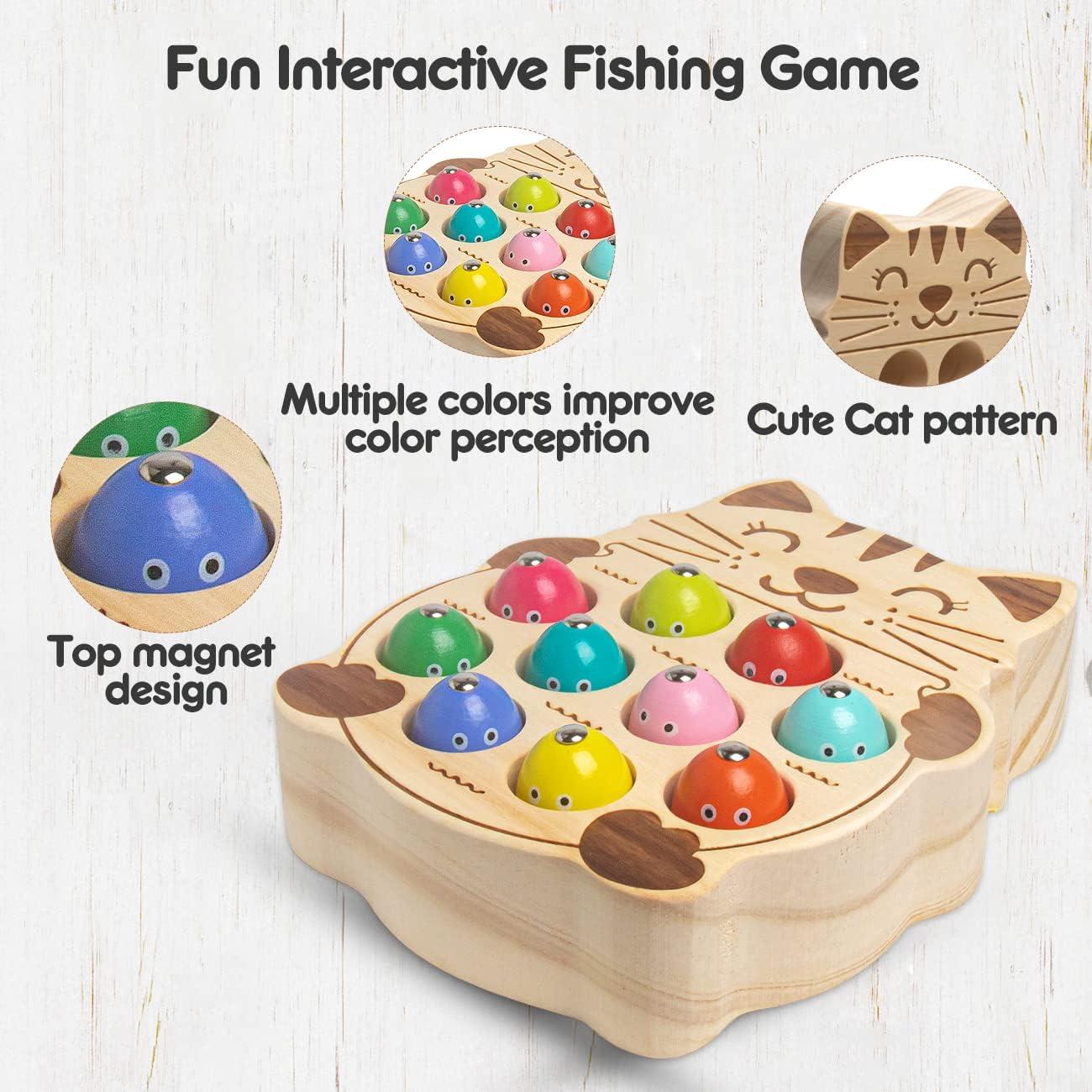 Juego de Pesca Magnético de Madera NAODONGLI para Niños 3-5 Años