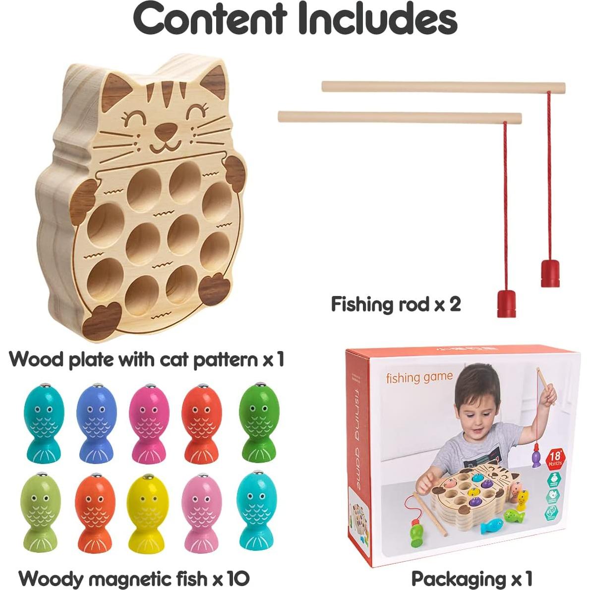 Juego de Pesca Magnético de Madera NAODONGLI para Niños 3-5 Años