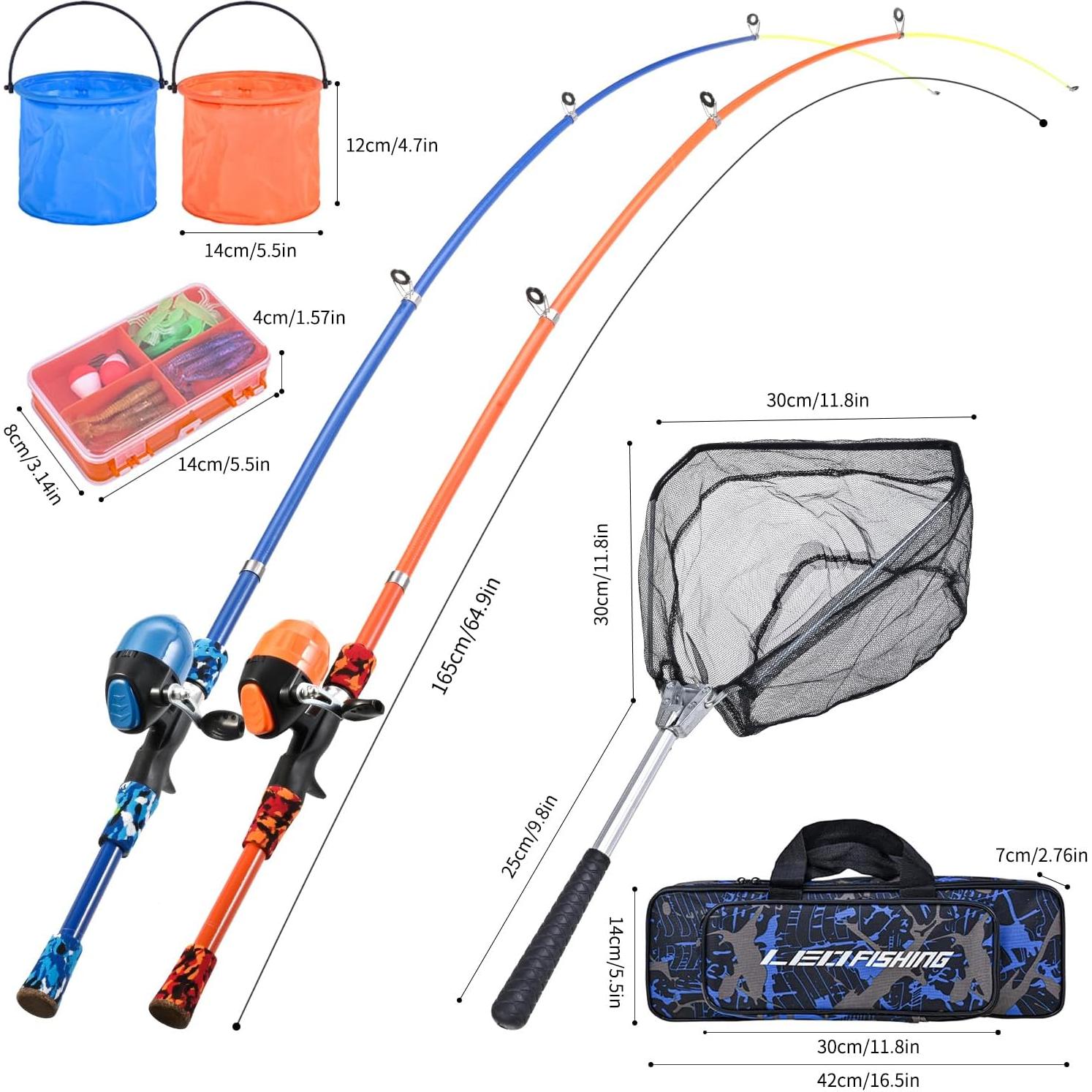 Juego de cañas de pescar LEOFISHING 2Pack para niños 165cm