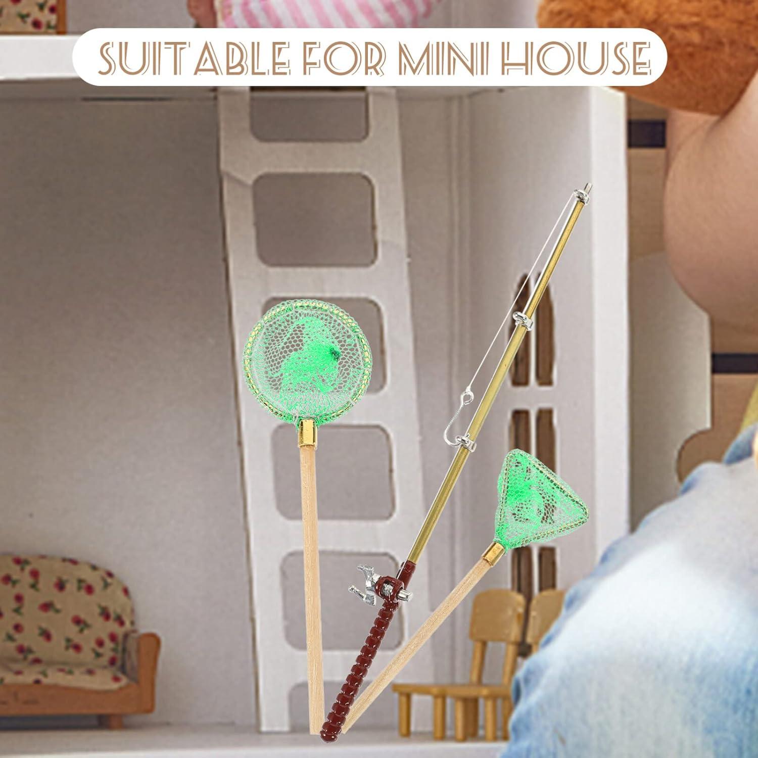 Set de 3 Cañas de Pescar Miniatura Kisangel para Casa de Muñecas