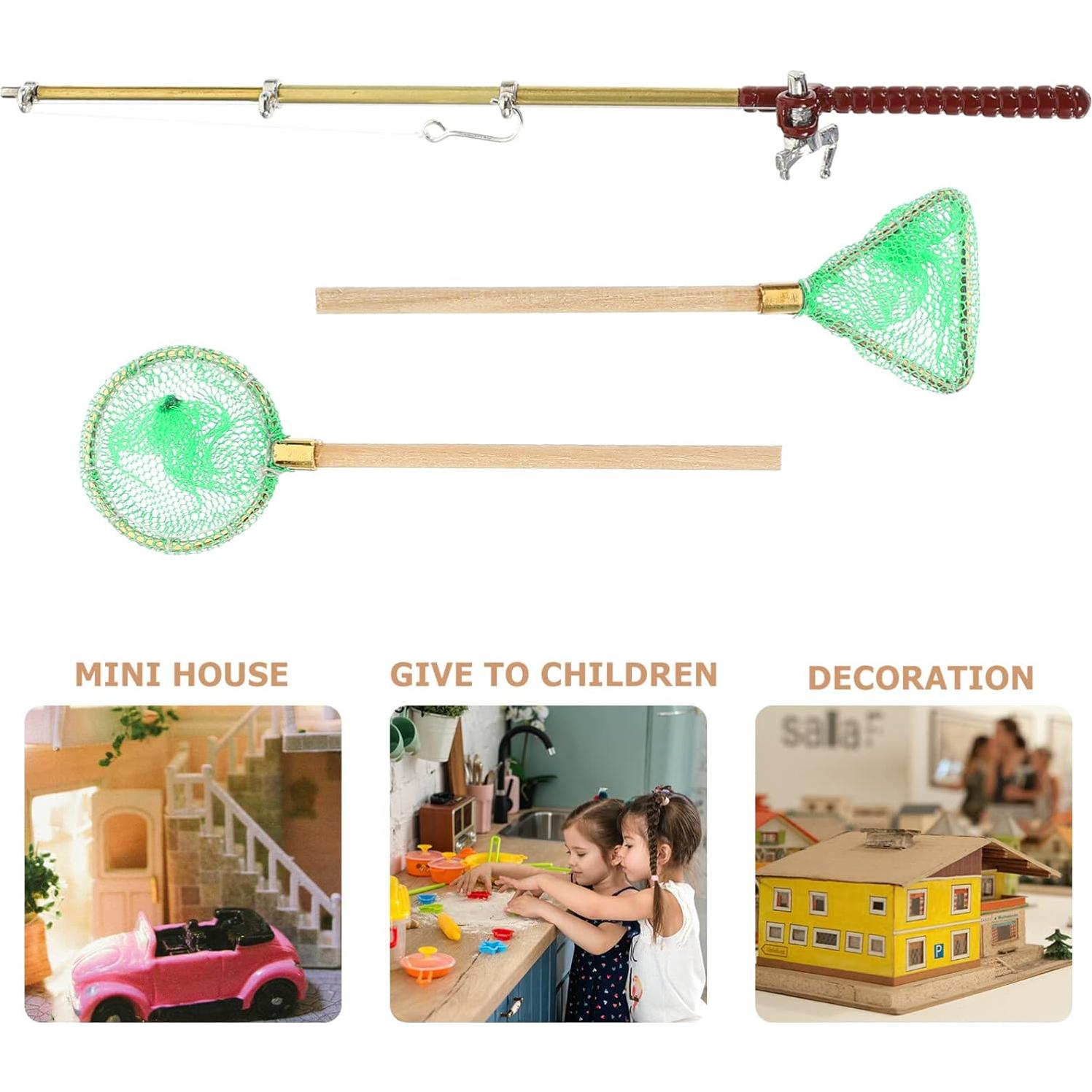 Set de 3 Cañas de Pescar Miniatura Kisangel para Casa de Muñecas