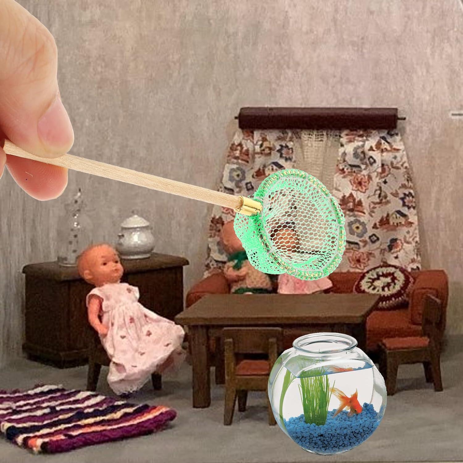 Juego de Caña de Pescar Miniatura y Red Toddmomy 1:12 Azul