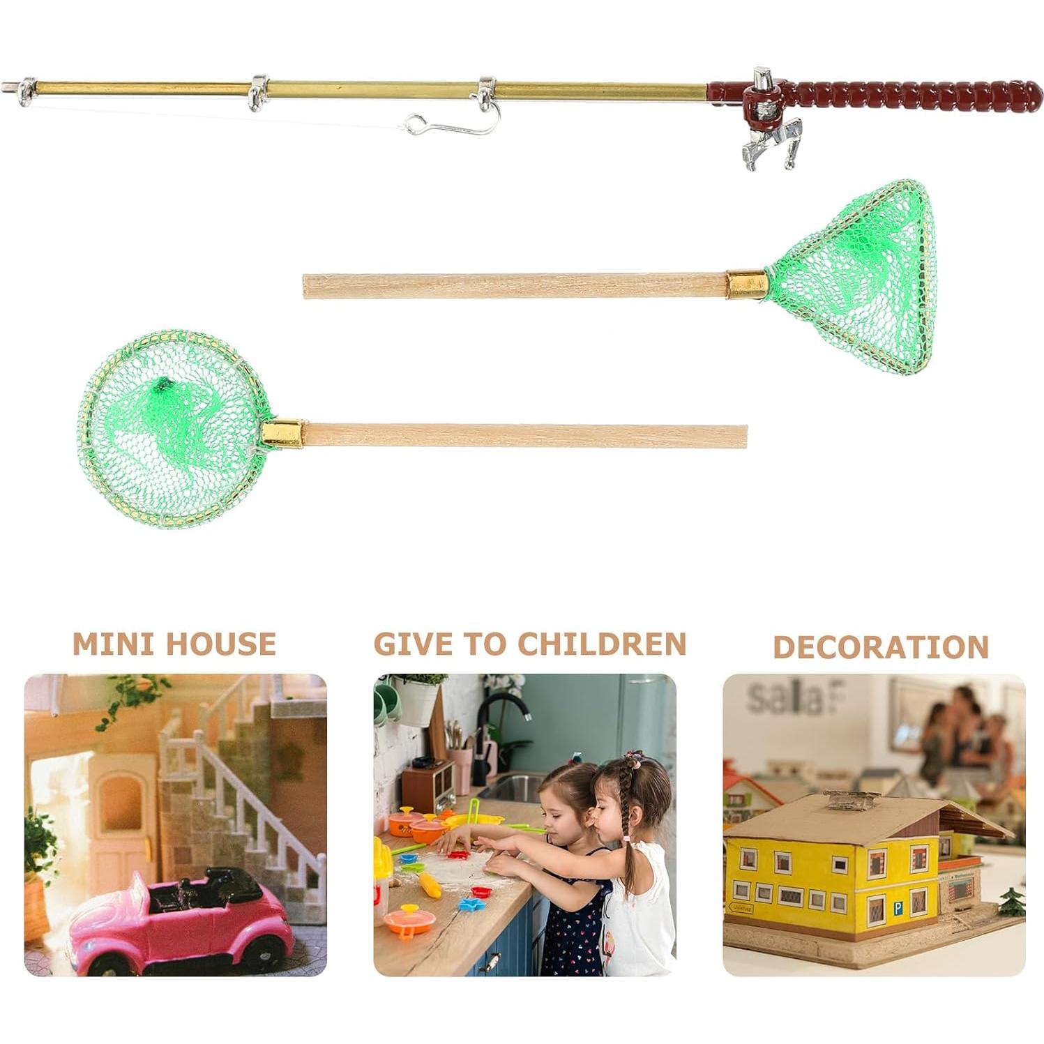 Juego de Caña de Pescar Miniatura y Red Toddmomy 1:12 Azul