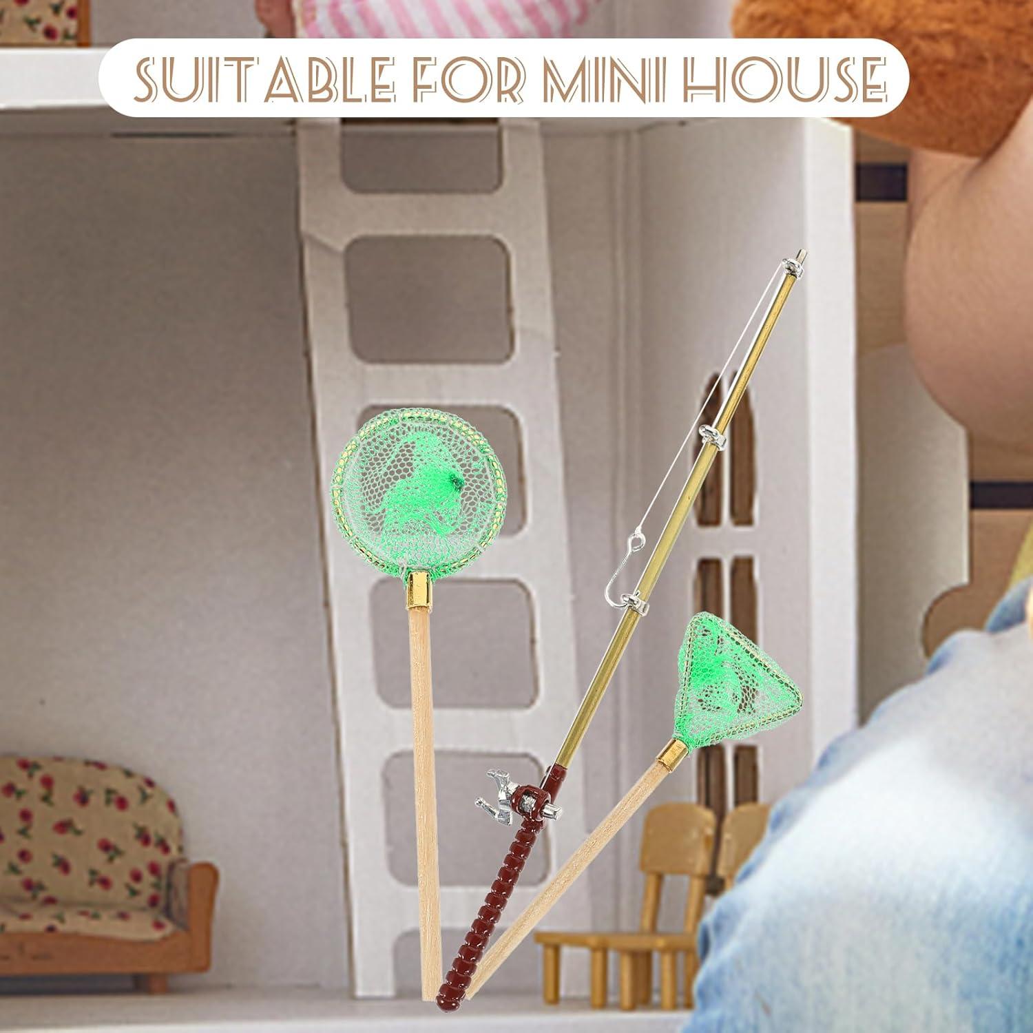 Juego de Caña de Pescar Miniatura y Red Toddmomy 1:12 Azul