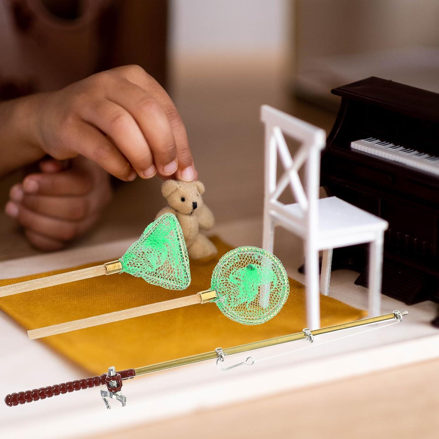 Juego de Caña de Pescar Miniatura y Red Toddmomy 1:12 Azul