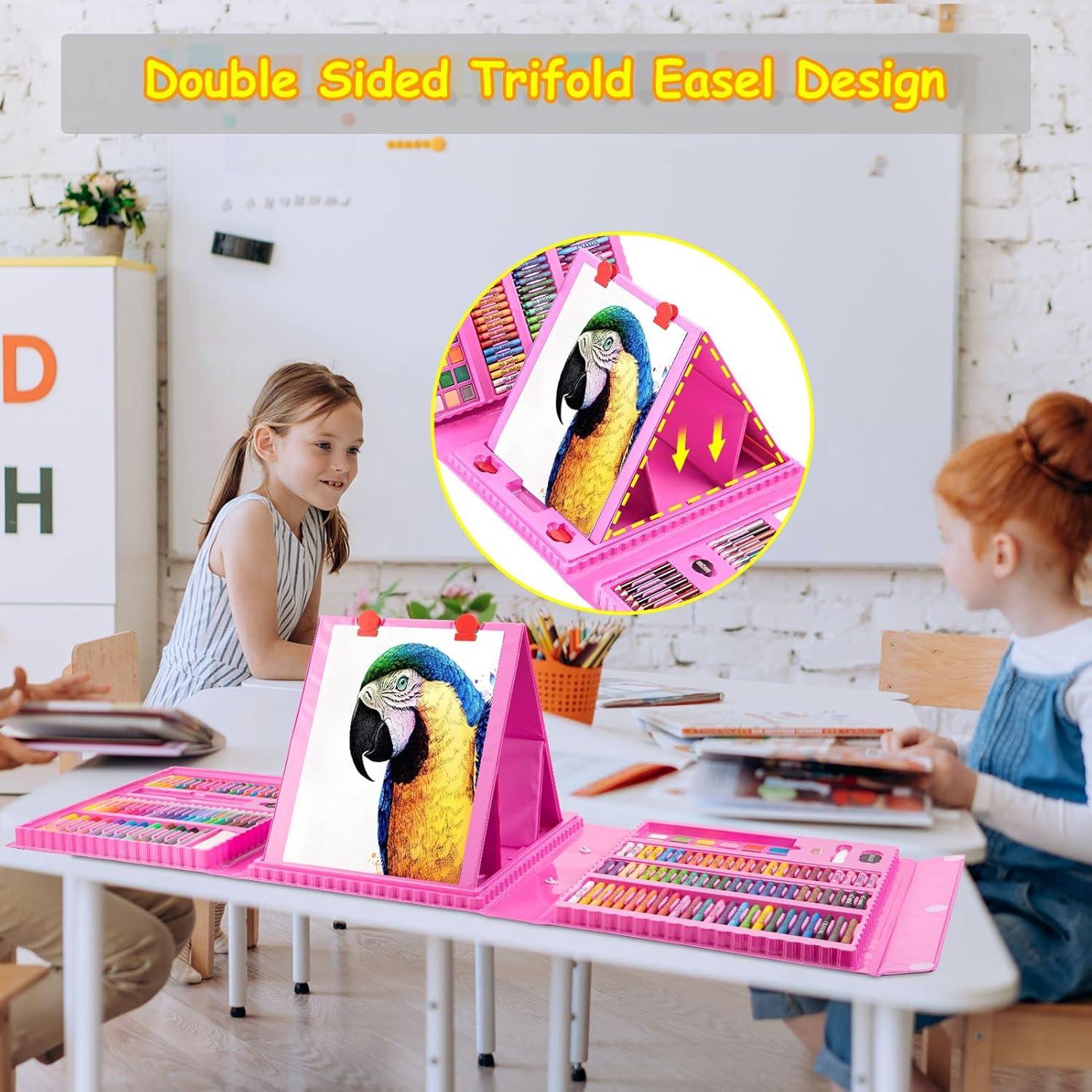 Kit de Dibujo POPYOLA 272 Piezas con Caballete Trifold Rosa