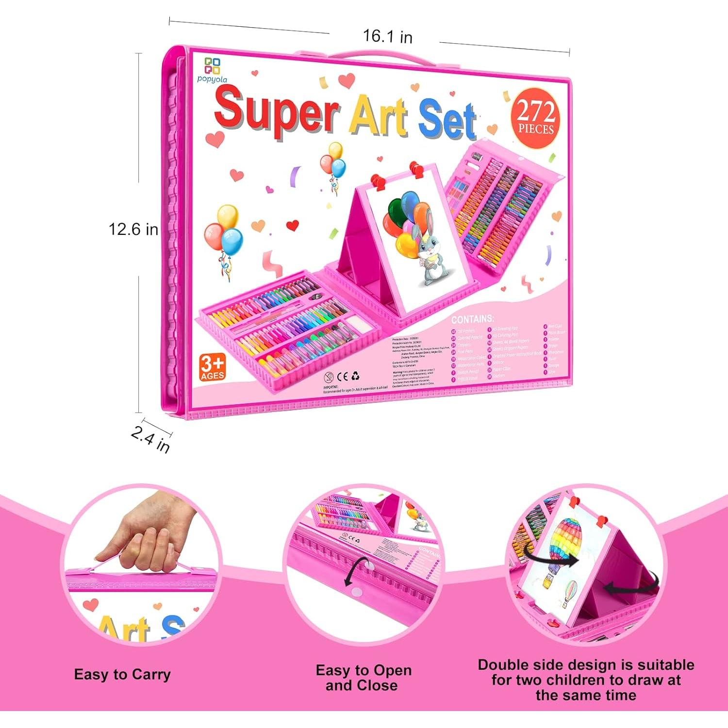 Kit de Dibujo POPYOLA 272 Piezas con Caballete Trifold Rosa