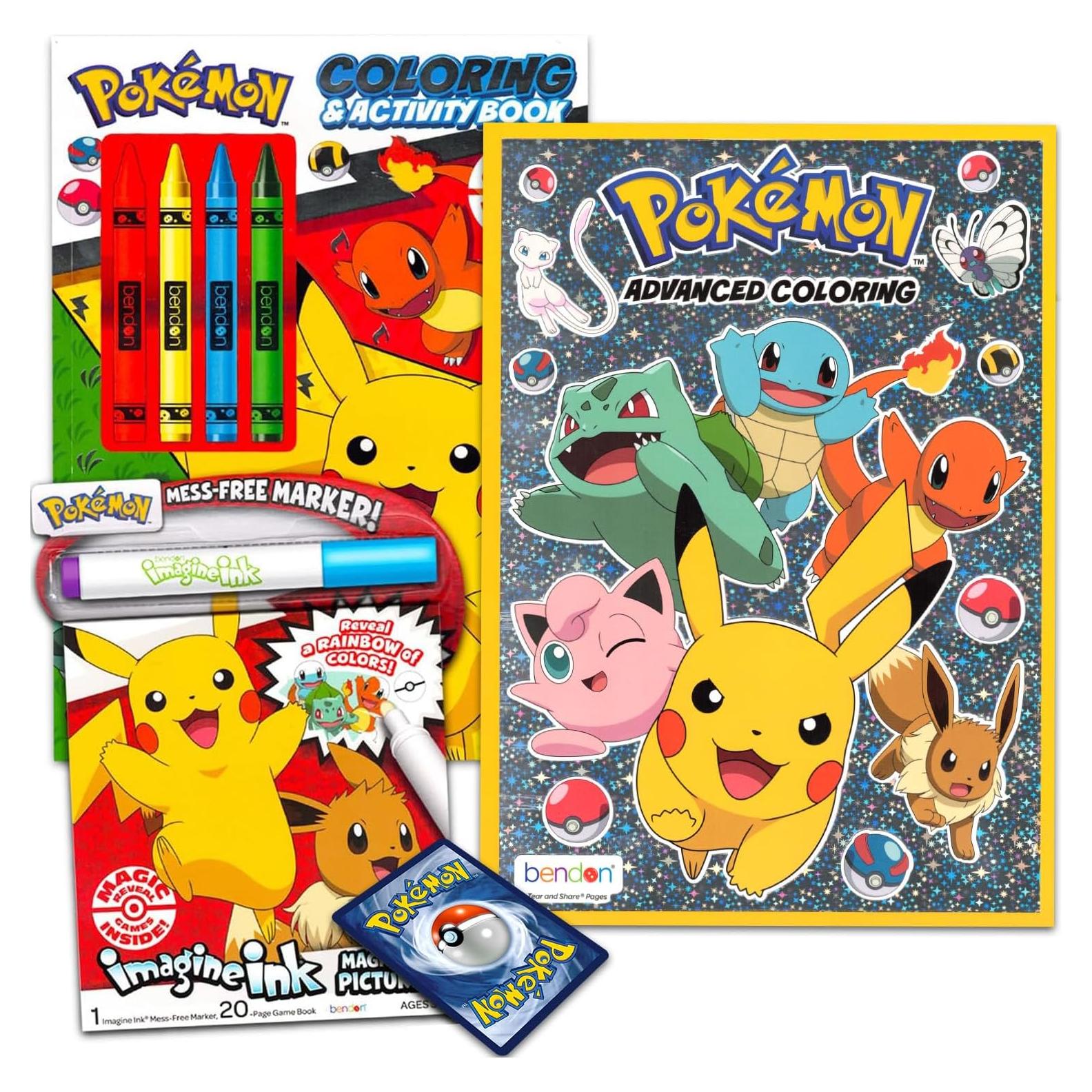 Conjunto de Libros para Colorear Pokemon Bendon - 3 Libros y Tarjetas