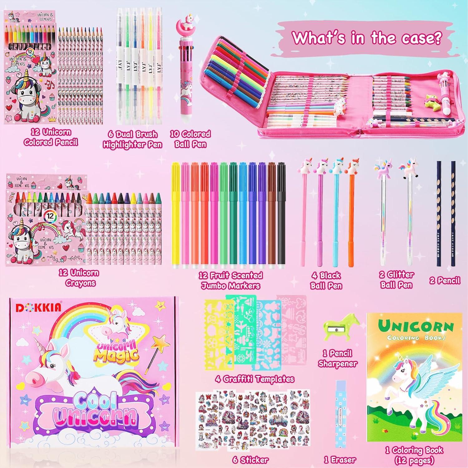 DOKKIA Set de 65 Marcadores y Lápices para Colorear Unicornio