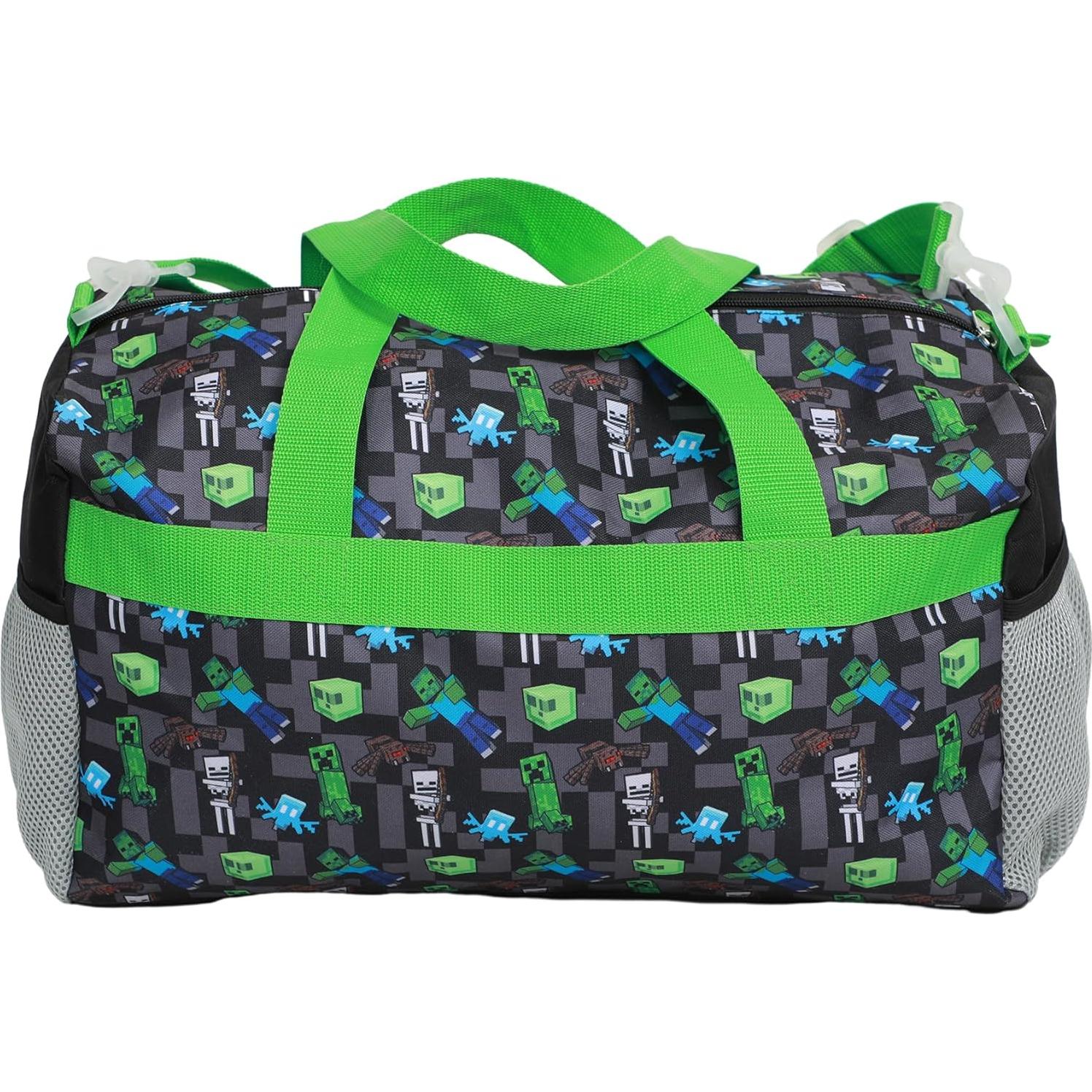 Conjunto de Viaje Minecraft Creeper 4 Piezas - Bolsa, Mochila, Manta, Neceser