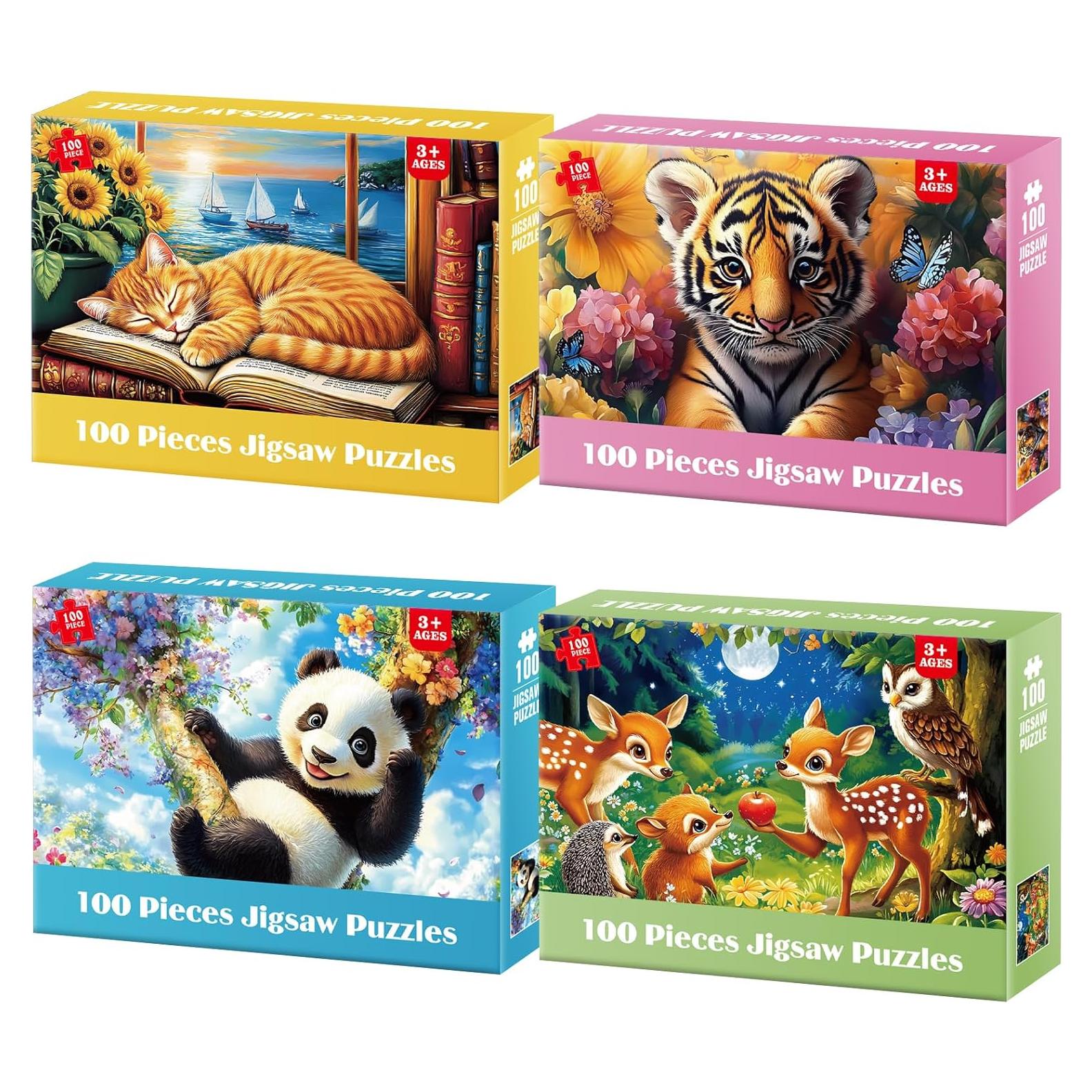 Paquete de 4 Puzzles de 100 Piezas Jeacirio para Niños