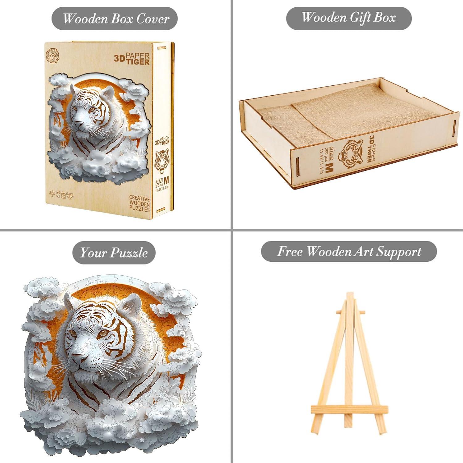 Rompecabezas 3D de Madera Welsky Tigre de Papel 21.6cm - 200 Piezas