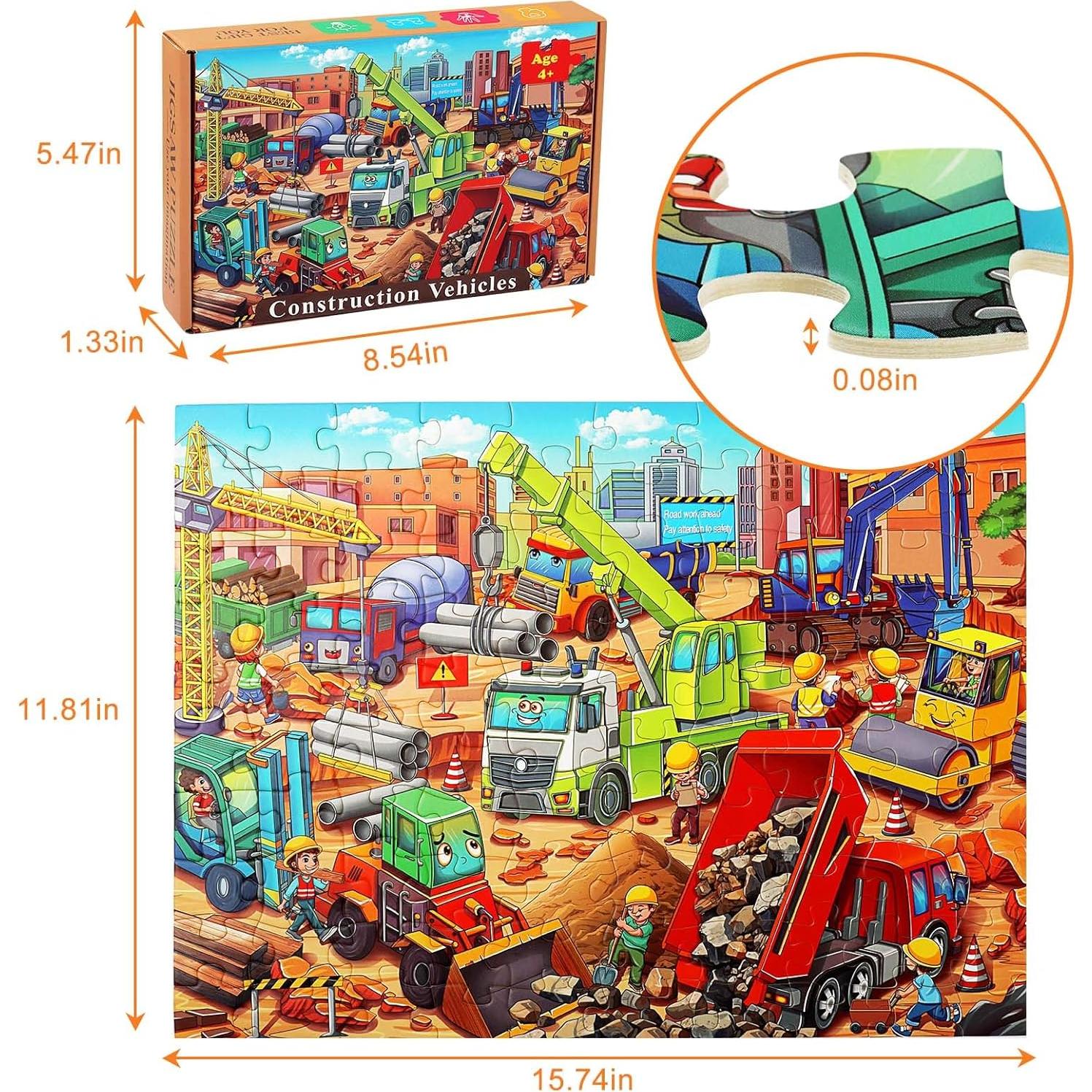 Rompecabezas 100 Piezas Vehículos Construcción Niños 4-10 Años