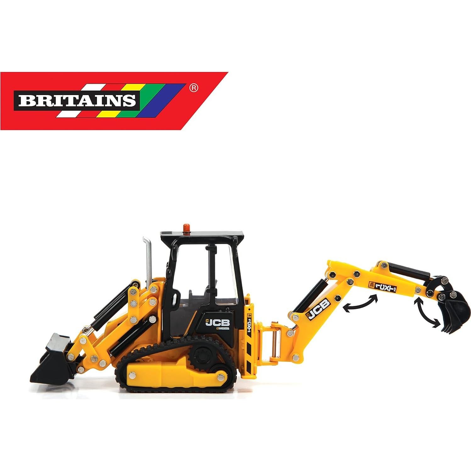 Tractor JCB 1CXT 1:32, cargadora retroexcavadora de juguete