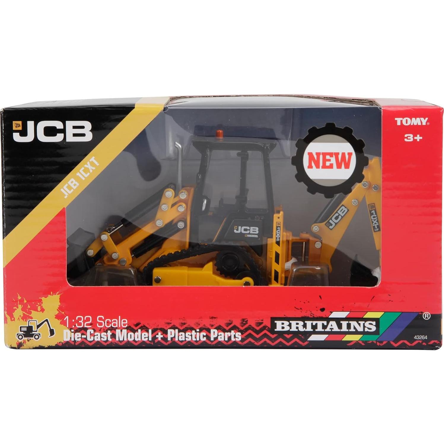 Tractor JCB 1CXT 1:32, cargadora retroexcavadora de juguete