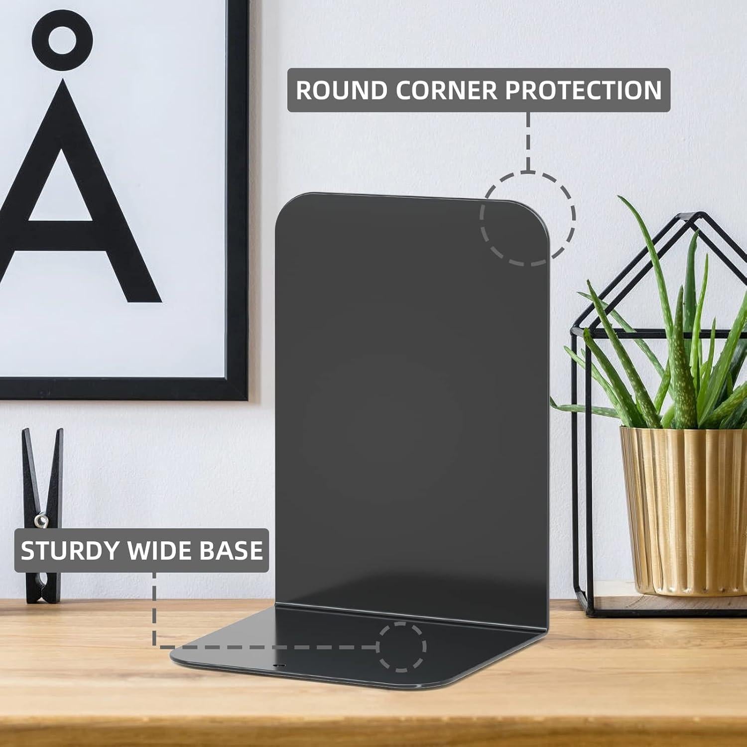 Soportes de libros VFINE de metal negro - 20.32 cm, 1 par