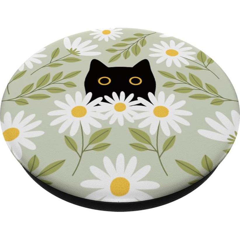 PopSockets PopGrip Gato Negro con Margaritas Verde Salvia