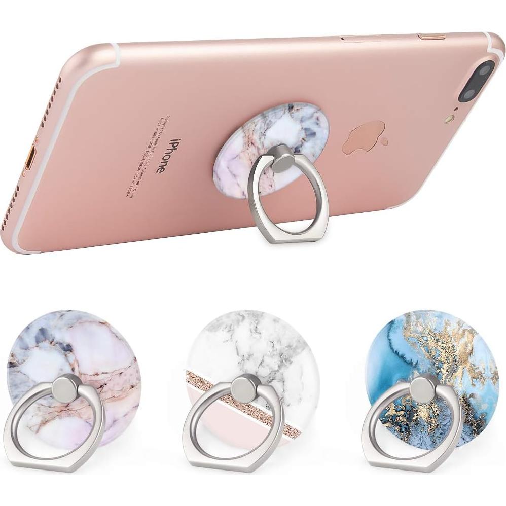 Soporte de anillo para teléfono Bonoma, 360° Rotación, Mármol