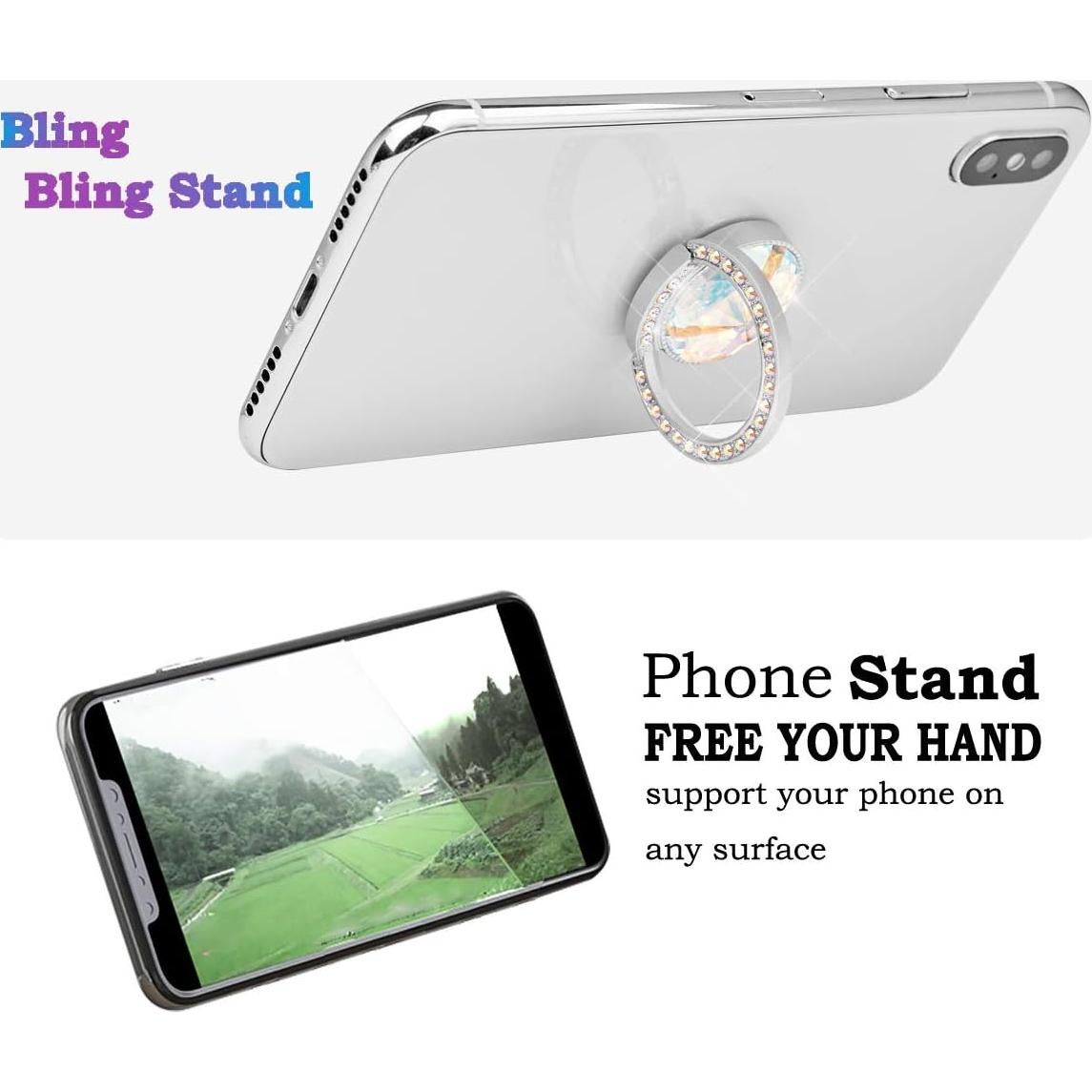 Soporte de anillo brillante para teléfono lenoup Plata