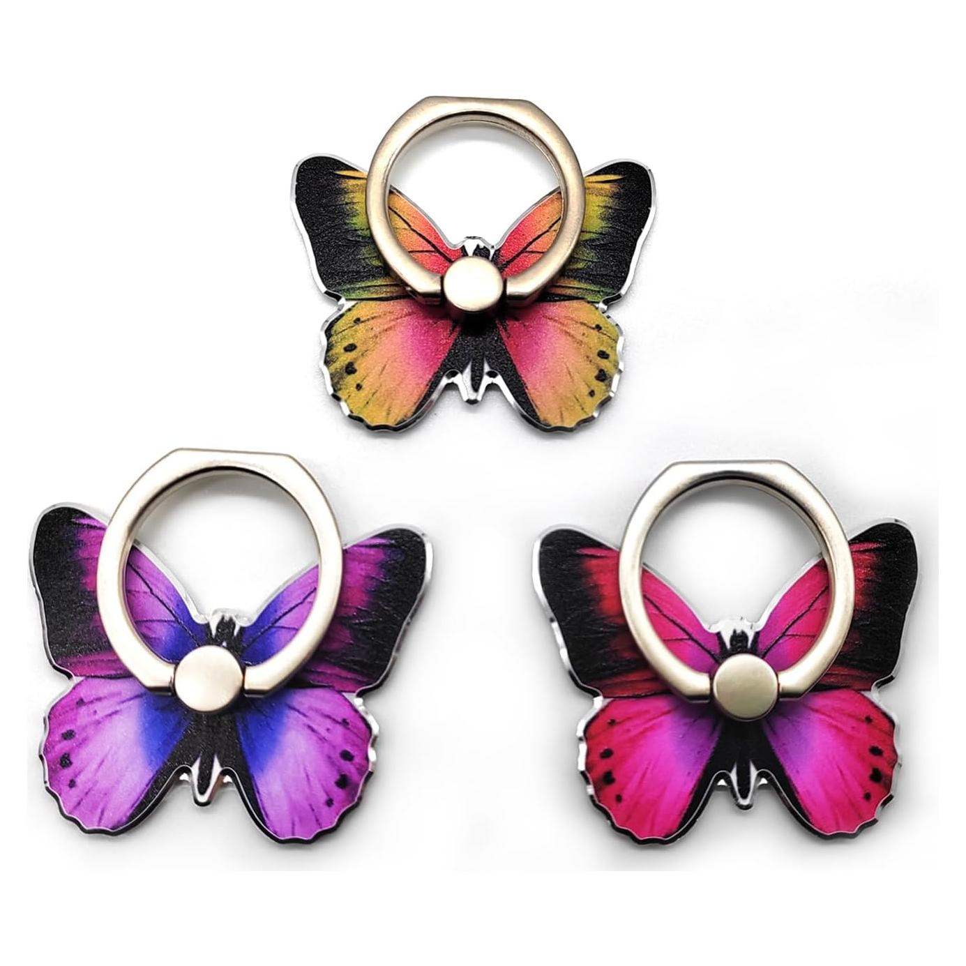 Paquete de 3 Soportes de Anillo Mariposa Cacylife Rosa/Púrpura/Amarillo