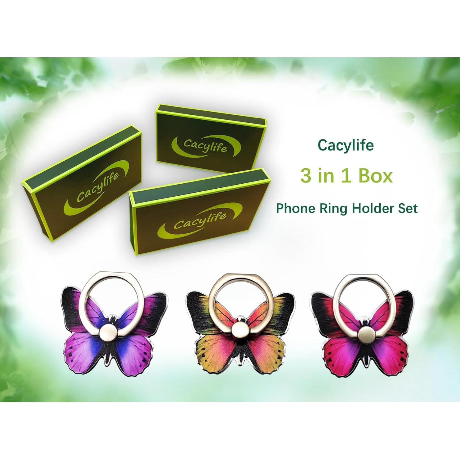 Paquete de 3 Soportes de Anillo Mariposa Cacylife Rosa/Púrpura/Amarillo