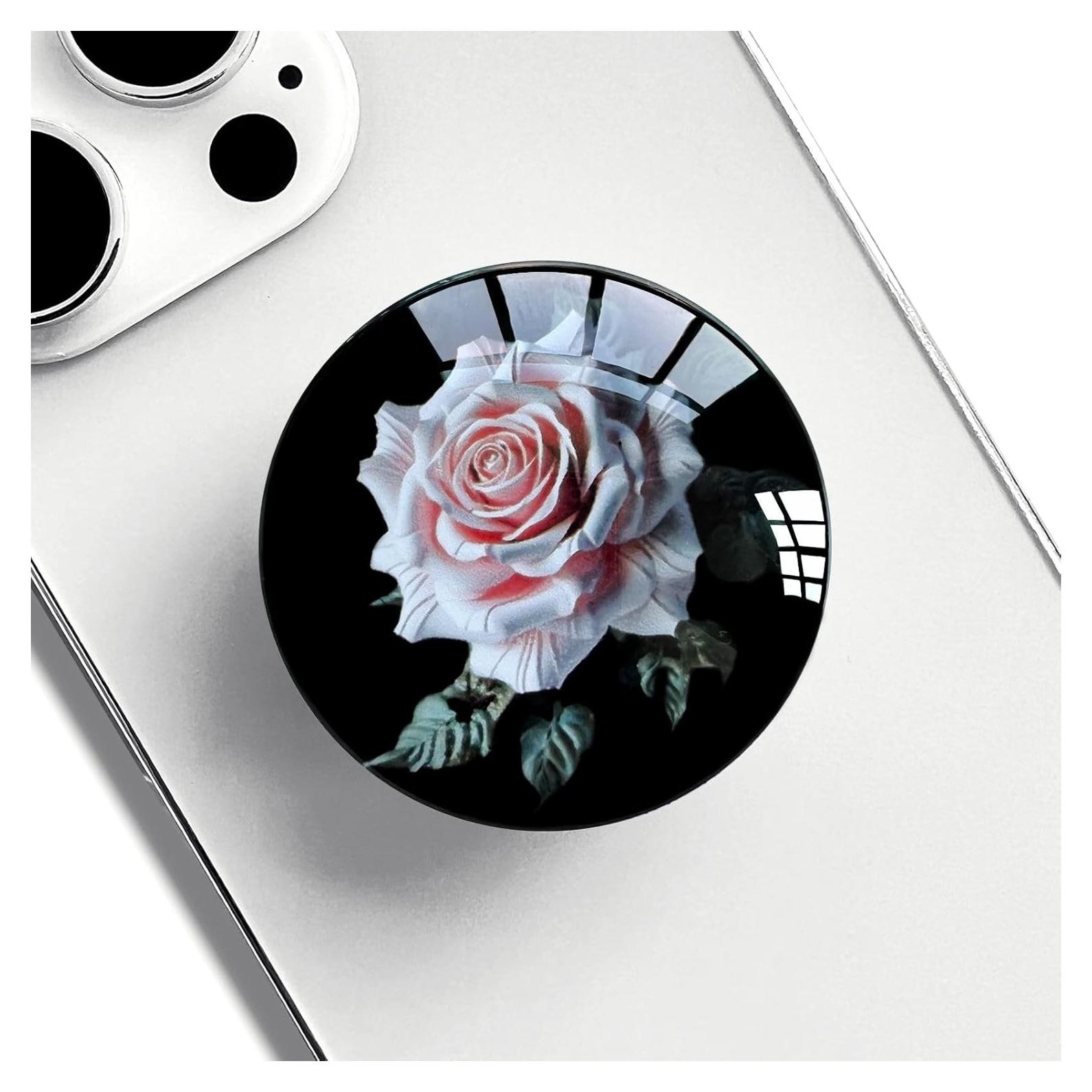 Agarradera Transparente Ksadiye con Soporte Colapsable Rosa