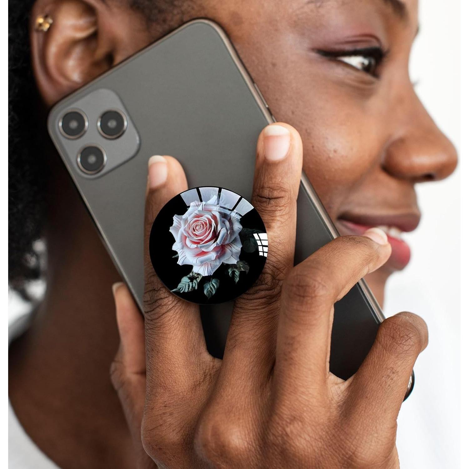 Agarradera Transparente Ksadiye con Soporte Colapsable Rosa